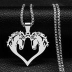 Horse Head Necklace Pendant for Women and Girls, double silver horse