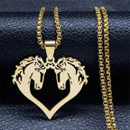 Horse Head Necklace Pendant for Women and Girls, double gold horse