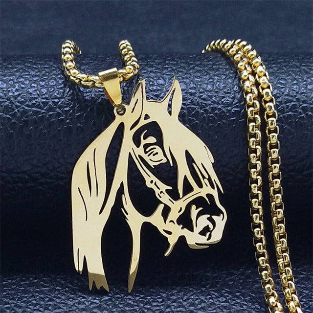 Horse Head Necklace Pendant for Women and Girls, simple gold horse