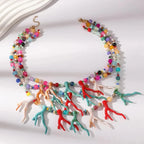 Multicolour Coral Triple-Strand Choker Necklace