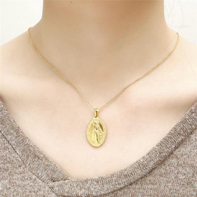 Gold Virgin Mary Necklace