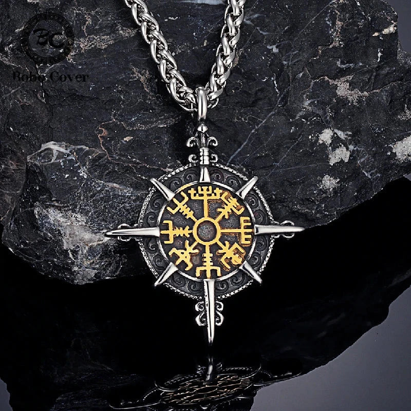 Viking Necklace with Vegvisir Compass Pendant gold