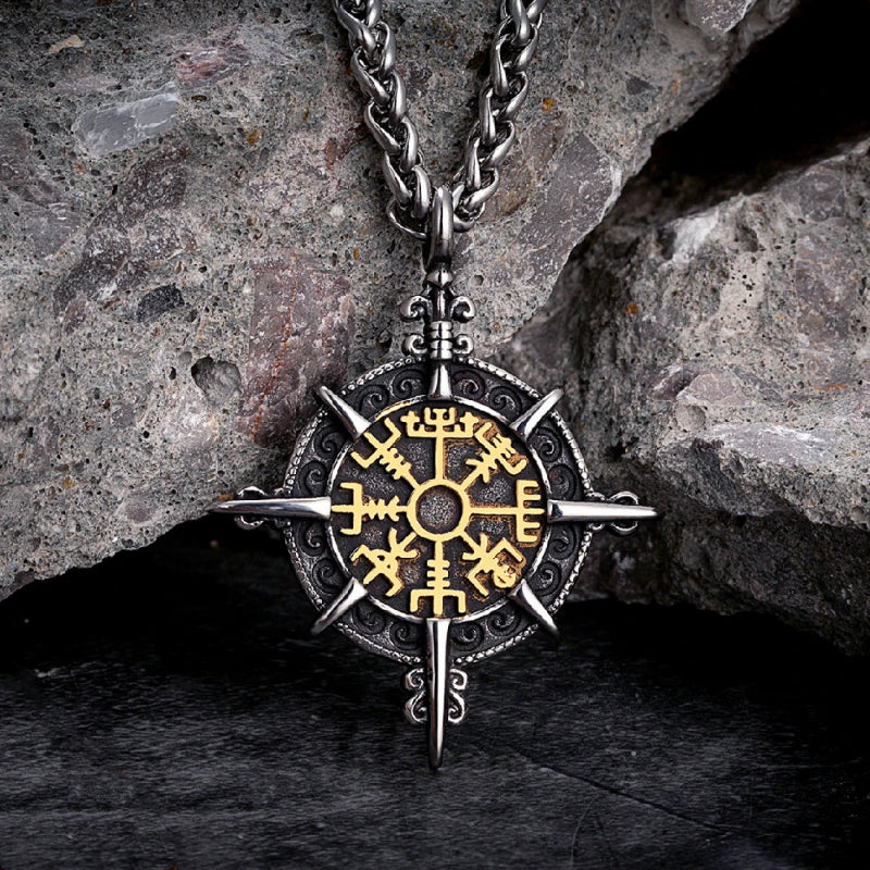 Viking Necklace with Vegvisir Compass Pendant gold