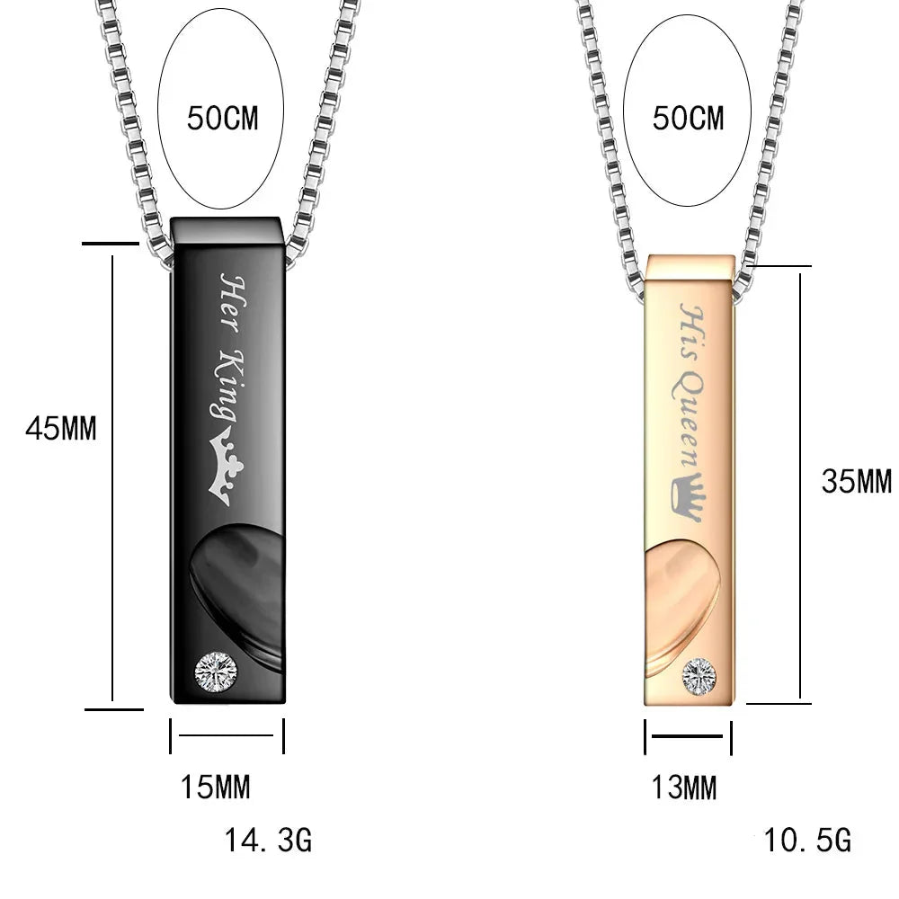 Couples Necklaces with Bar and Heart Pendant
