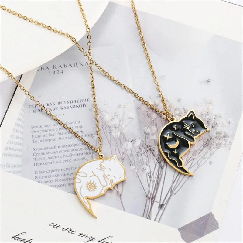 Couple Necklaces Cute Cat Pendants Gold