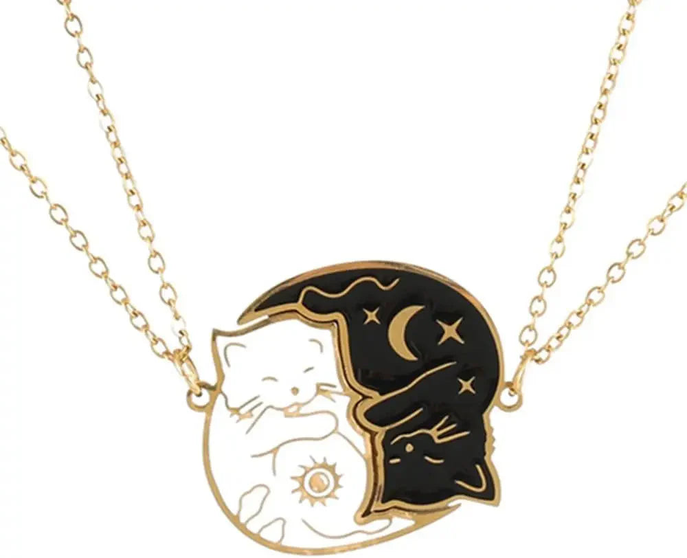 Couple Necklaces Cute Cat Pendants Gold