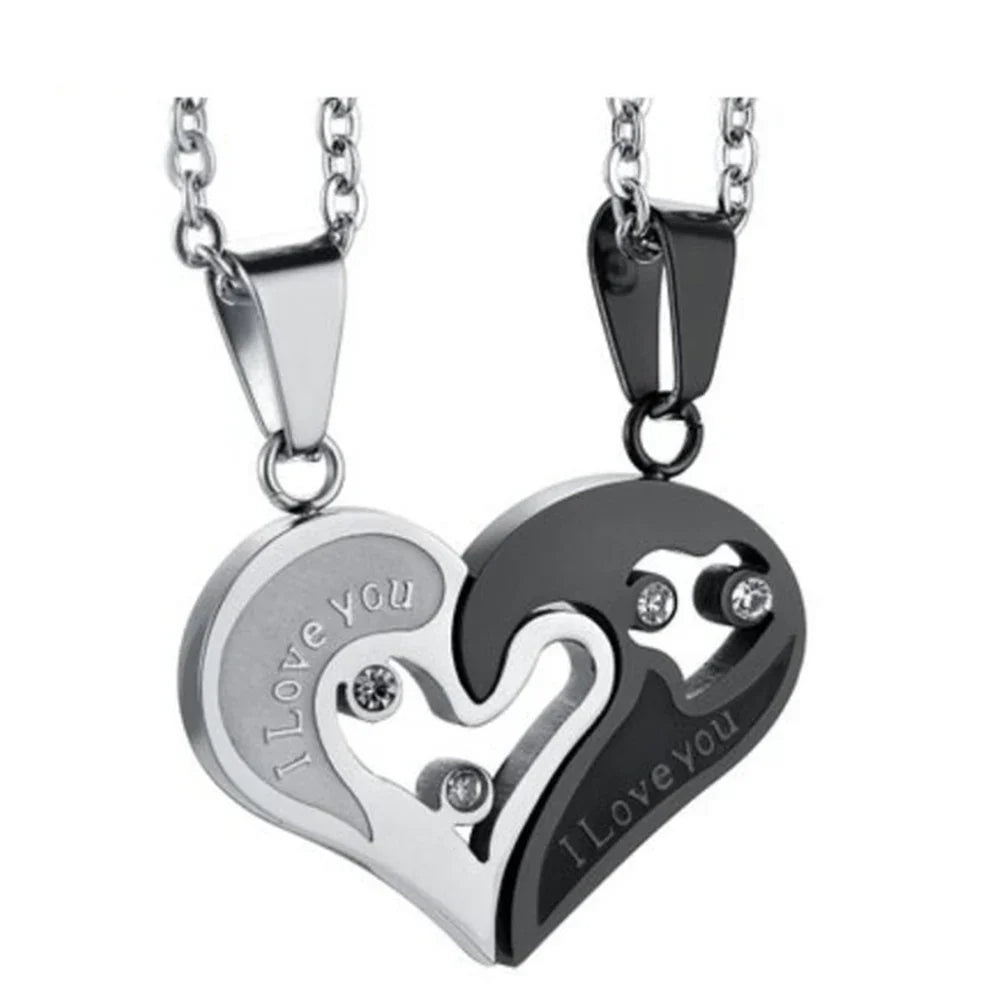Couple Necklaces Best Friends Heart Pendant silver and black 2