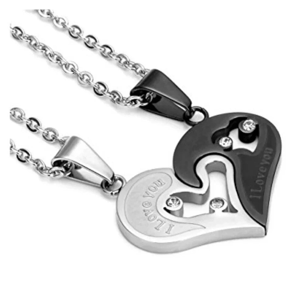 Couple Necklaces Best Friends Heart Pendant silver and black 2