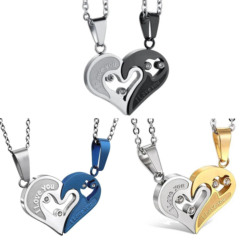 Couple Necklaces Best Friends Heart Pendant silver and gold
