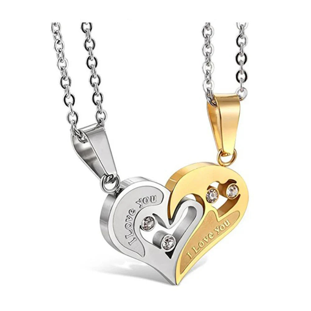 Couple Necklaces Best Friends Heart Pendant silver and gold