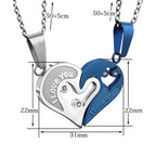 Couple Necklaces Best Friends Heart Pendant silver and blue