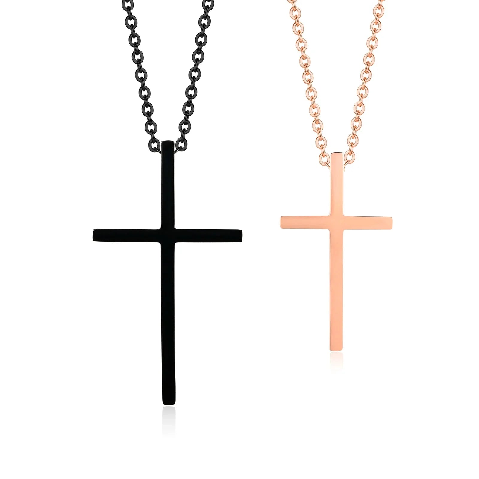 Couple Necklaces Black and Rose Gold Cross Pendant
