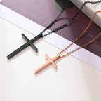 Couple Necklaces Black and Rose Gold Cross Pendant