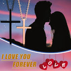 Couple Necklaces Black and Rose Gold Cross Pendant