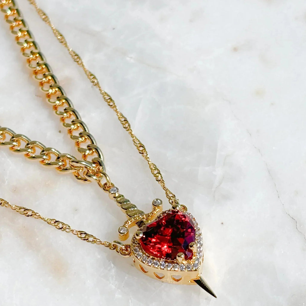 Couple Necklaces Sword and Heart Pendant