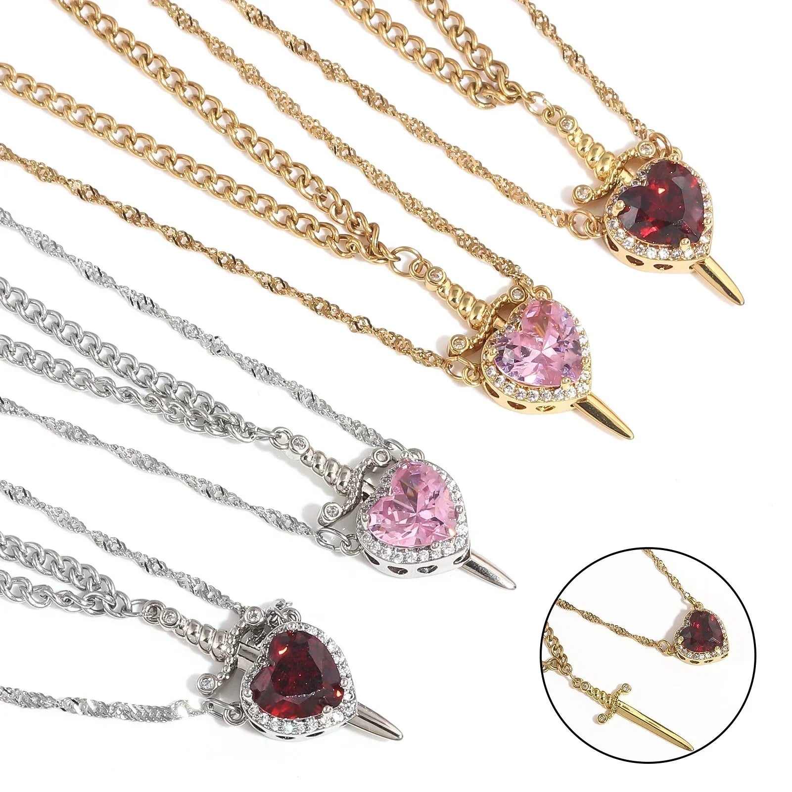 Couple Necklaces Sword and Heart Pendant