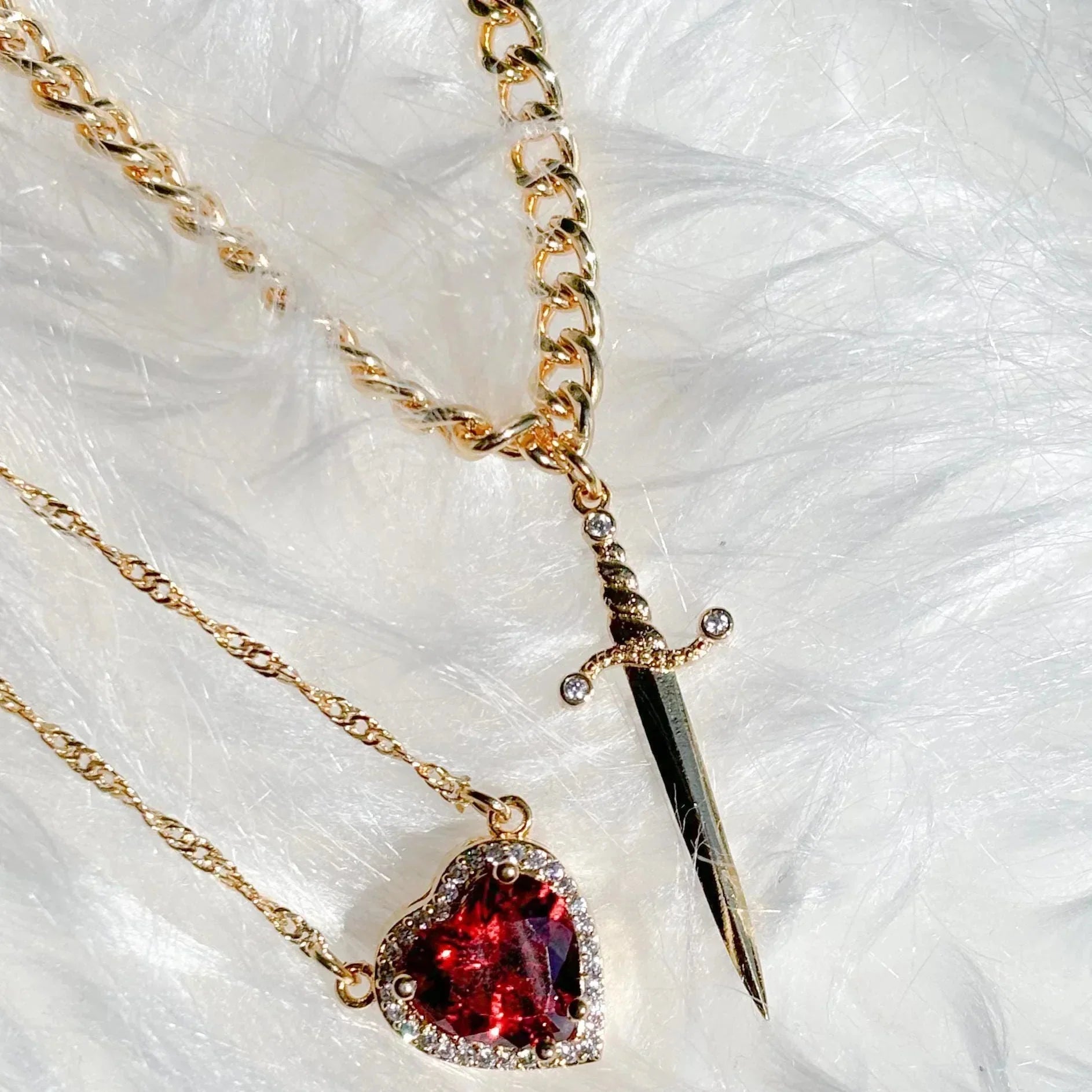 Couple Necklaces Sword and Heart Pendant