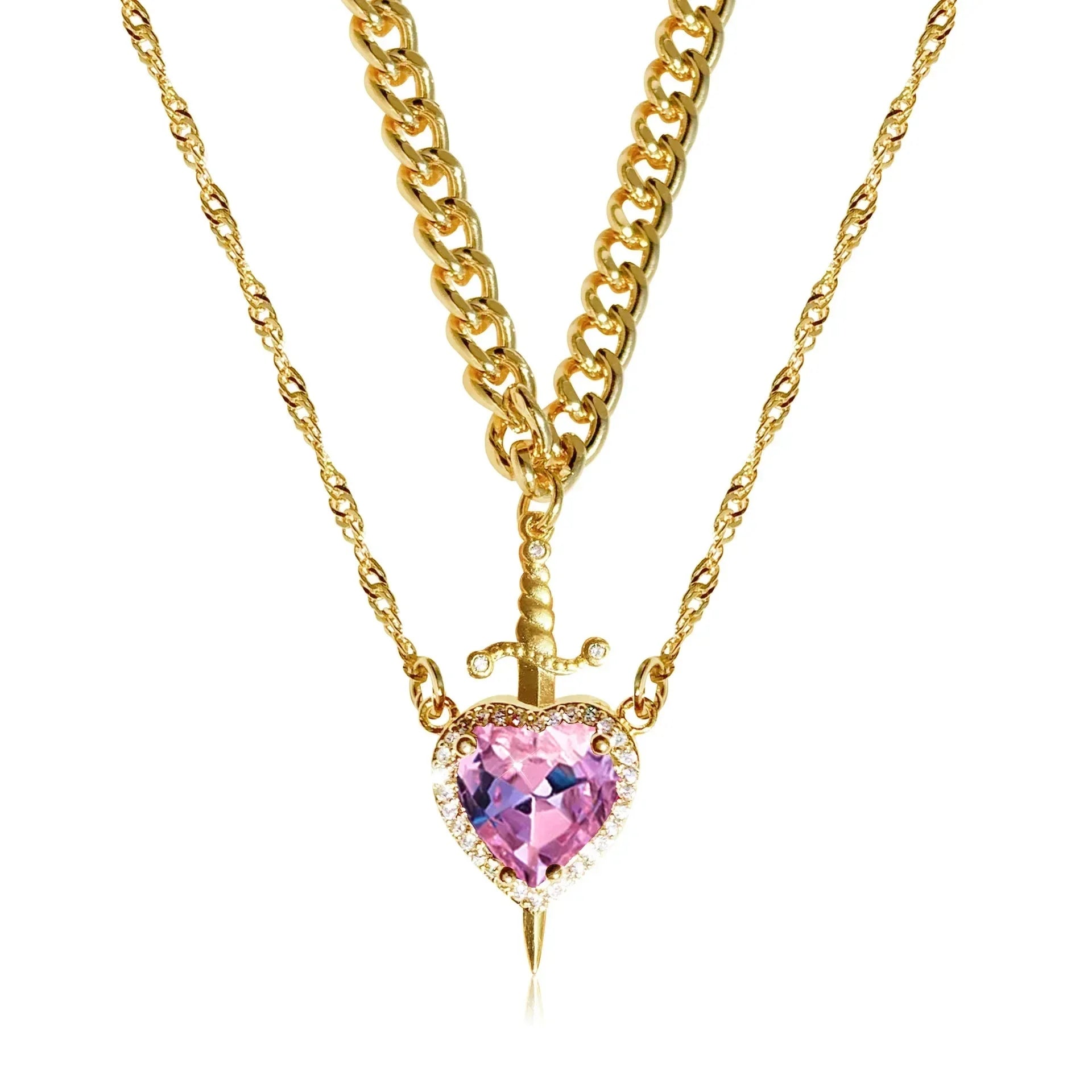 Couple Necklaces Sword and Heart Pendant