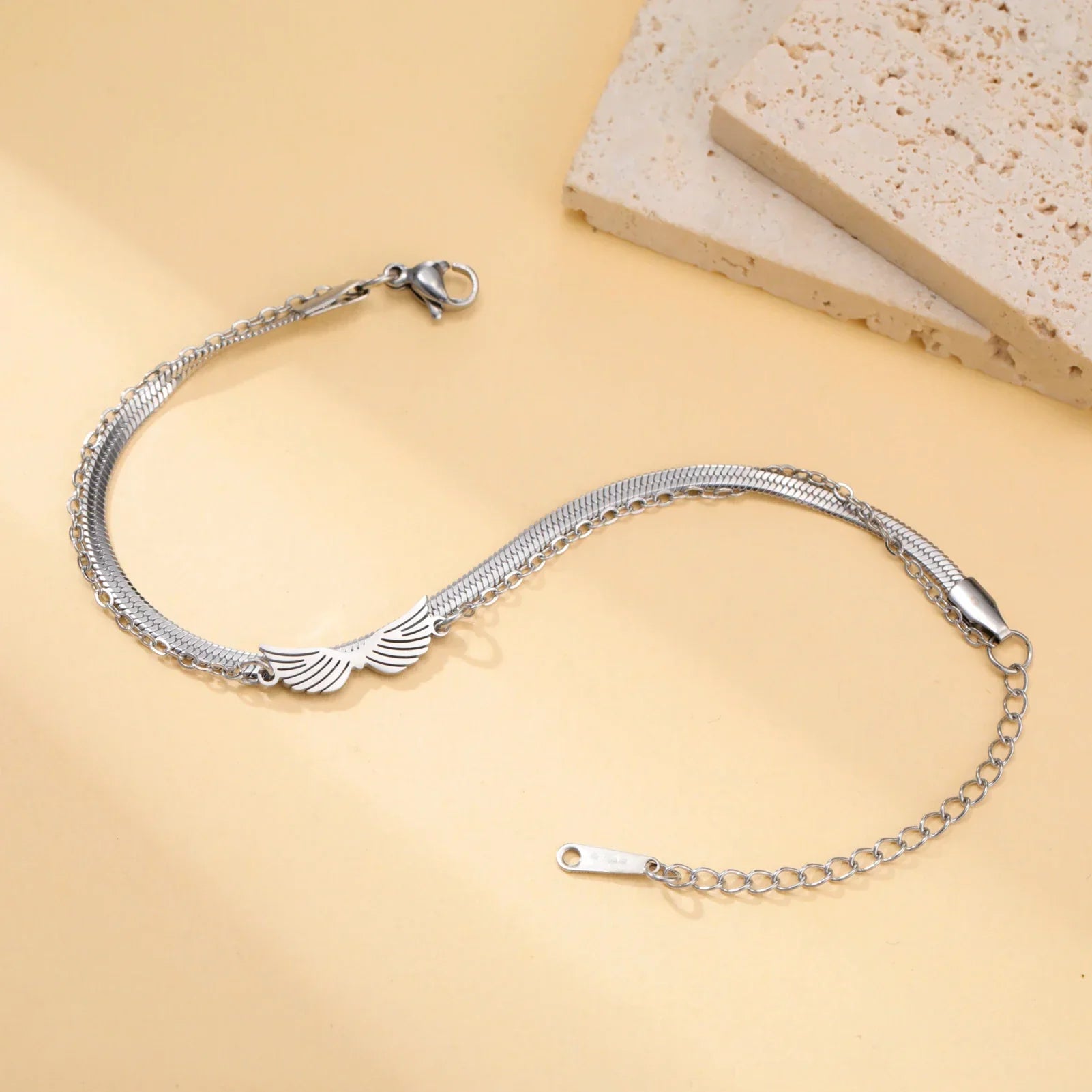 Double angel wings silver bracelet