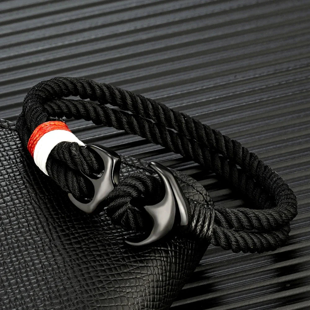 Black double anchor bracelet