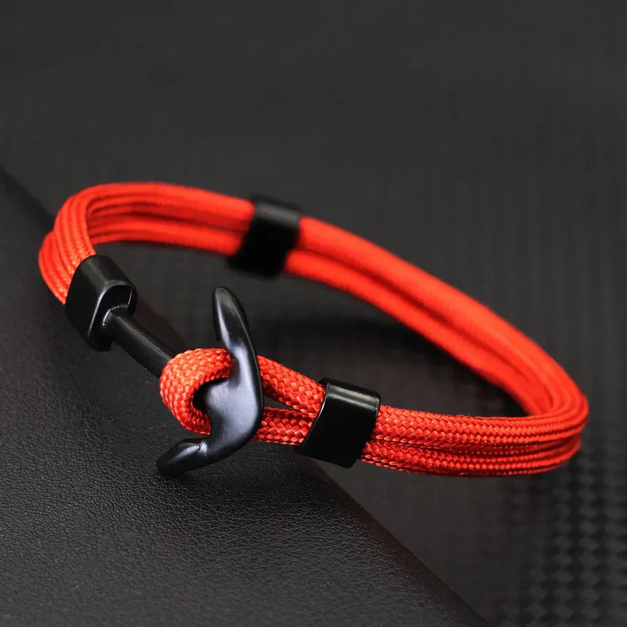 Black double-anchor bracelet orange