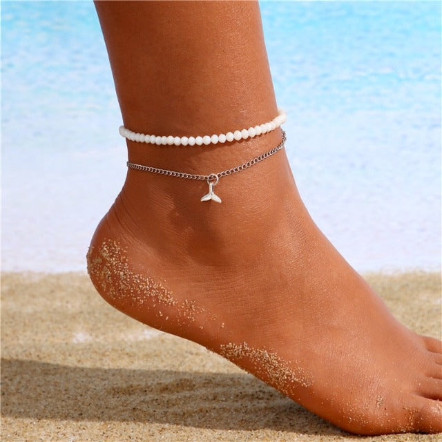 Double Beaded Ankle Bracelet for Women Jewelry