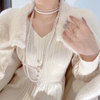 Long Double White Pearl Necklace for Women