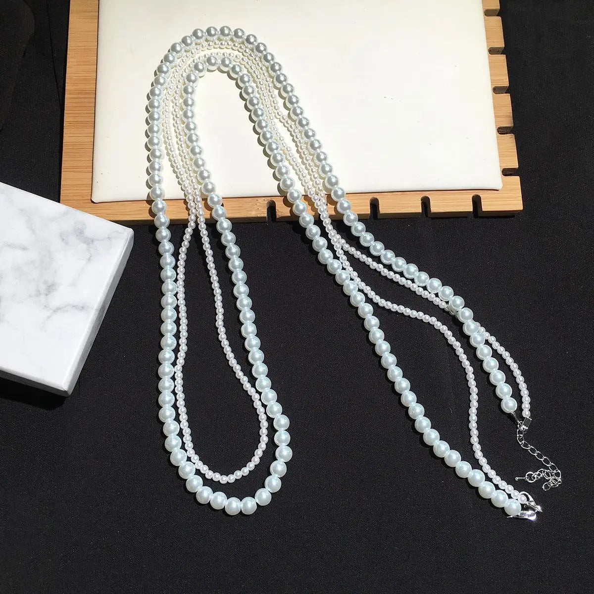 Long Double White Pearl Necklace for Women