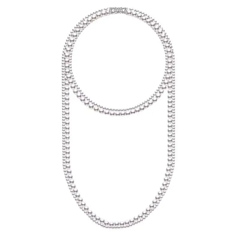 Long Double White Pearl Necklace for Women