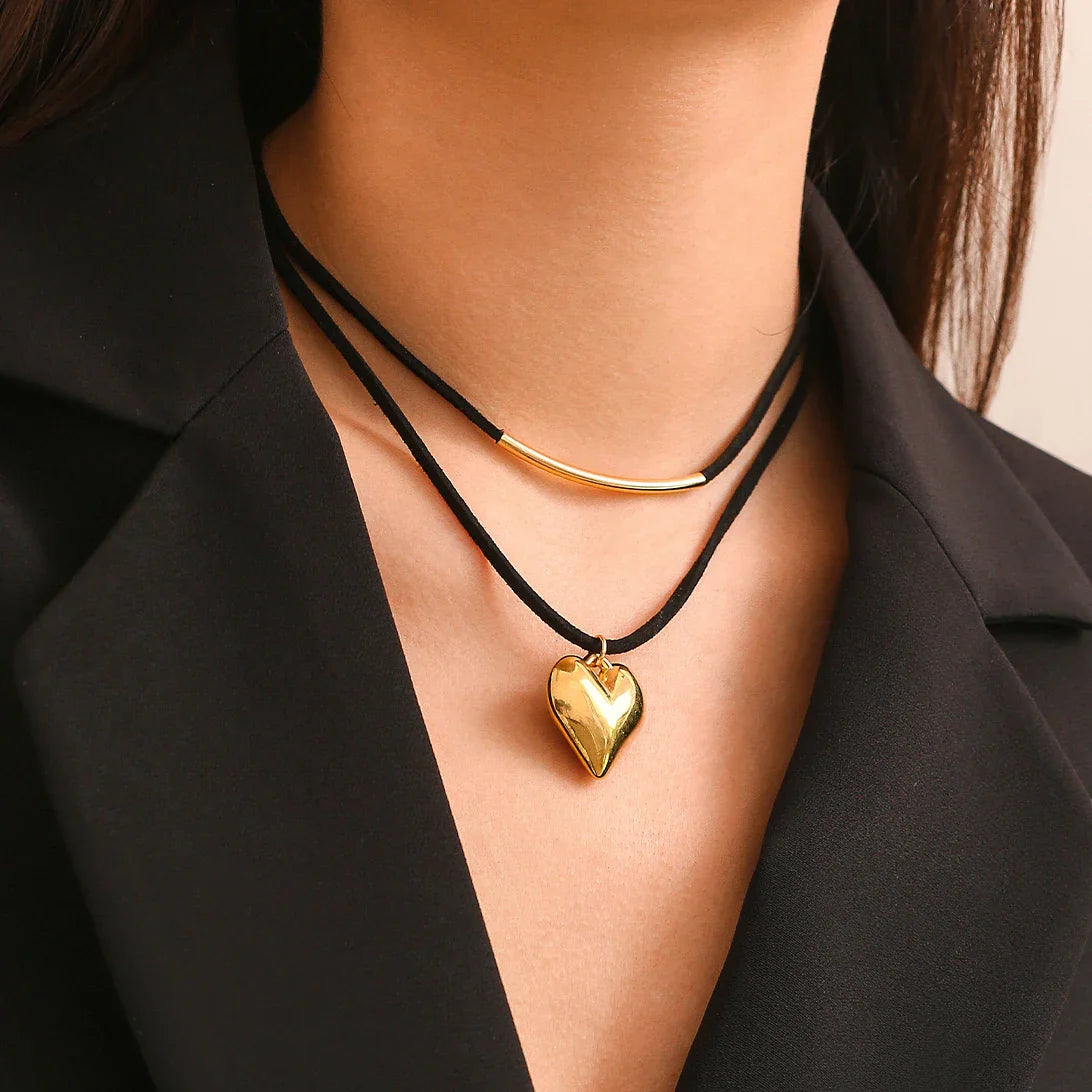Double Necklace Heart Pendant Gold