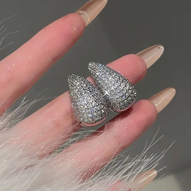 Elegant Water Drop Stud Earrings Silver