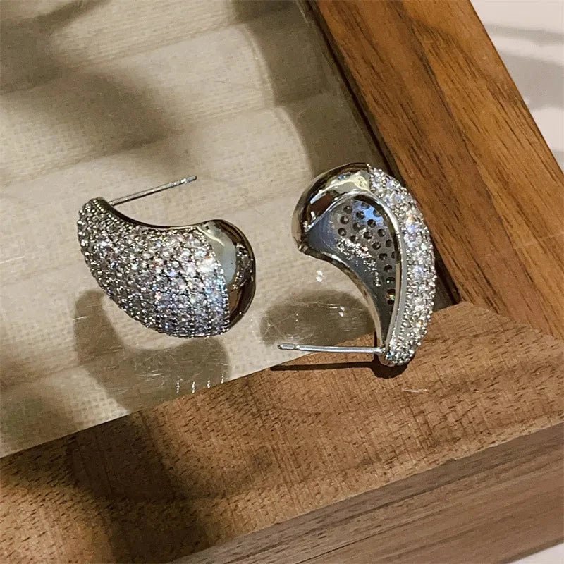 Elegant Water Drop Stud Earrings Silver