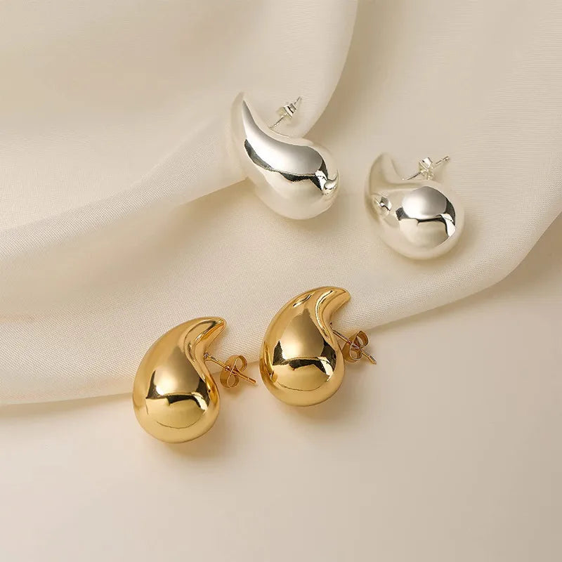 Large Water Drop Stud Earrings gold