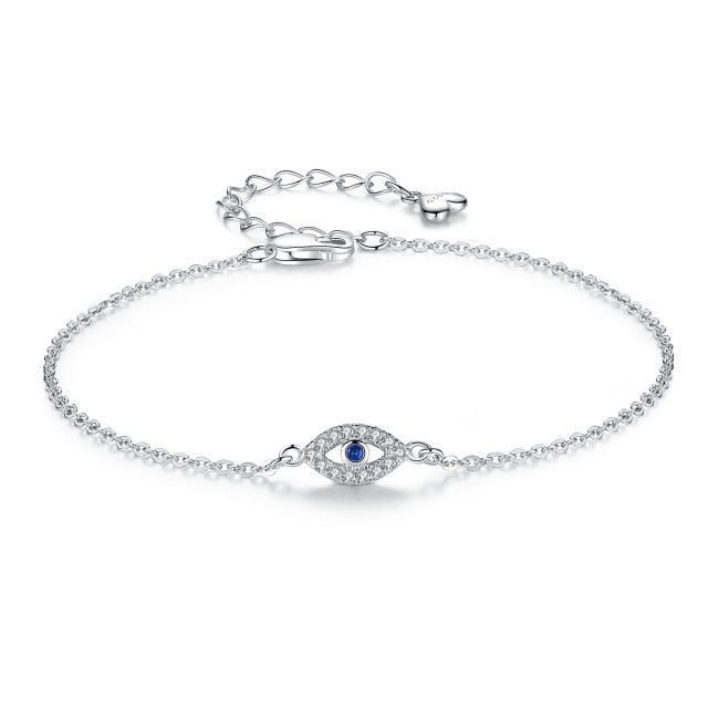 Silver Bracelet Chain Against the Evil Eye Blue Greek Turkish Matiasma Mataki