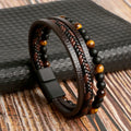 Men's Tiger's Eye ID Bracelet in Brown and Black Leather