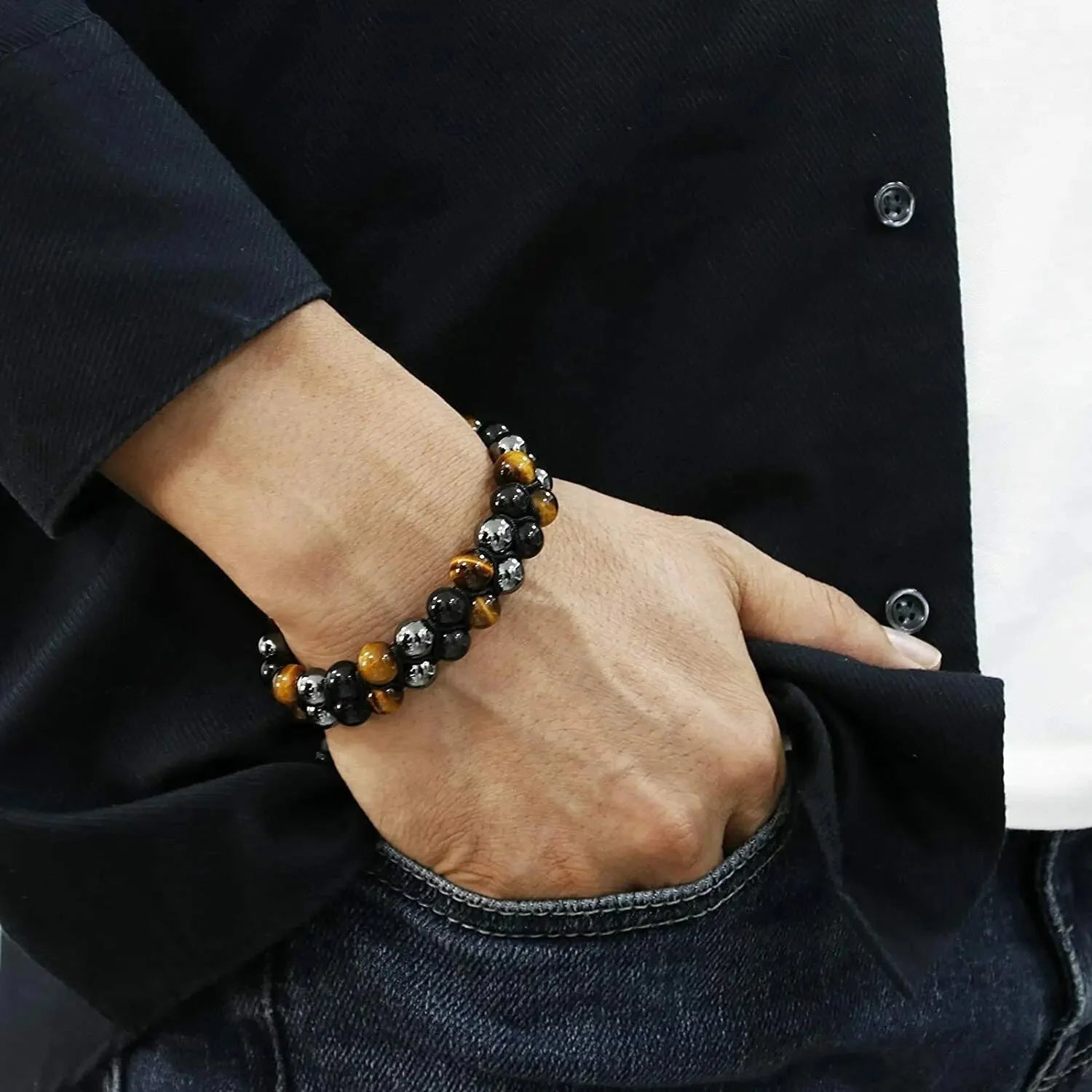 Tiger Eye Bracelet with Cord and Stones