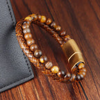 Tiger's Eye Curb Bracelet in Leather & Stones