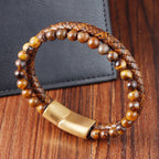 Tiger's Eye Curb Bracelet in Leather & Stones