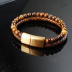 Tiger's Eye Curb Bracelet in Leather & Stones