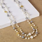 Large Triple Pearl Necklace for Women grey