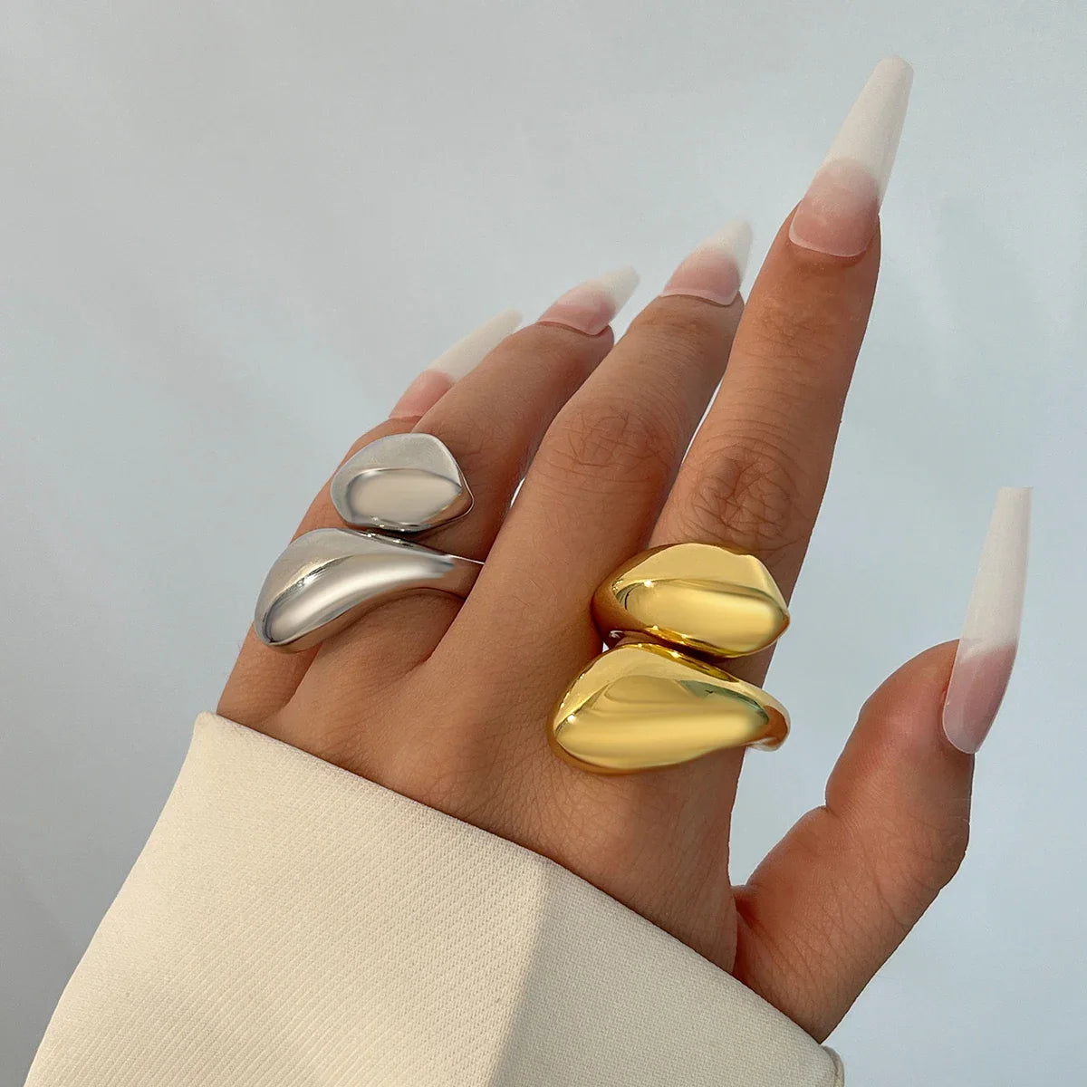 Large Water Drop Band Ring silver