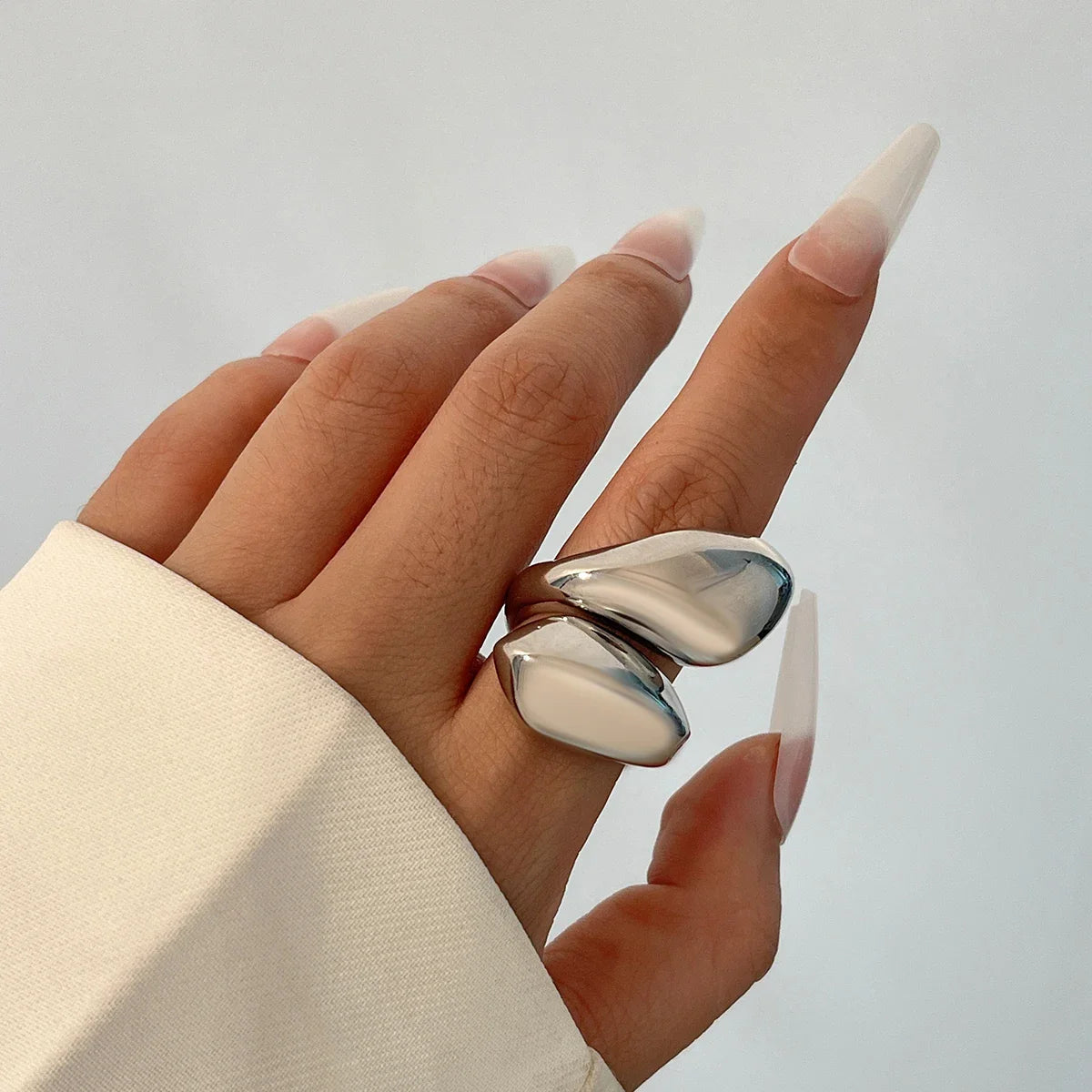 Large Water Drop Band Ring silver