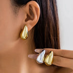 Large Water Drop Stud Earrings Silver