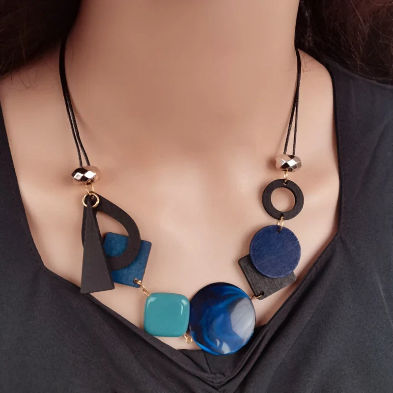 Asymmetrical Bohemian-Style Pendant Necklace Blue