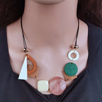 Asymmetrical Bohemian-Style Pendant Necklace Pink