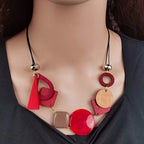 Asymmetrical Bohemian-Style Pendant Necklace Red