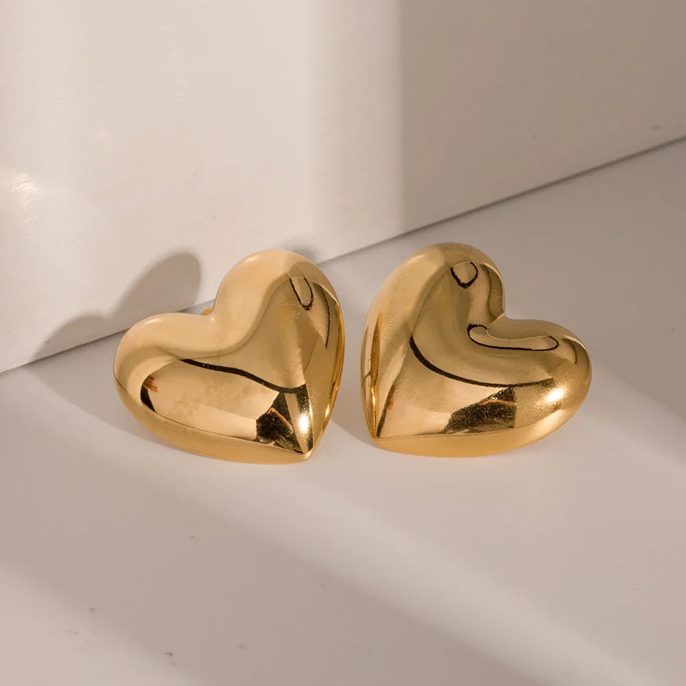 Large Women's Heart Earrings in Gold