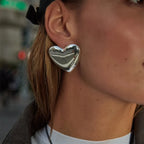 Large Women's Heart Earrings in Silver