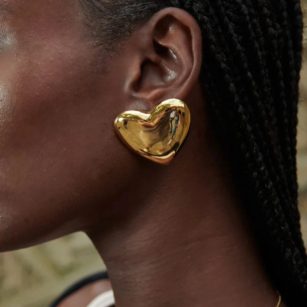 Large Women's Heart Earrings in Gold