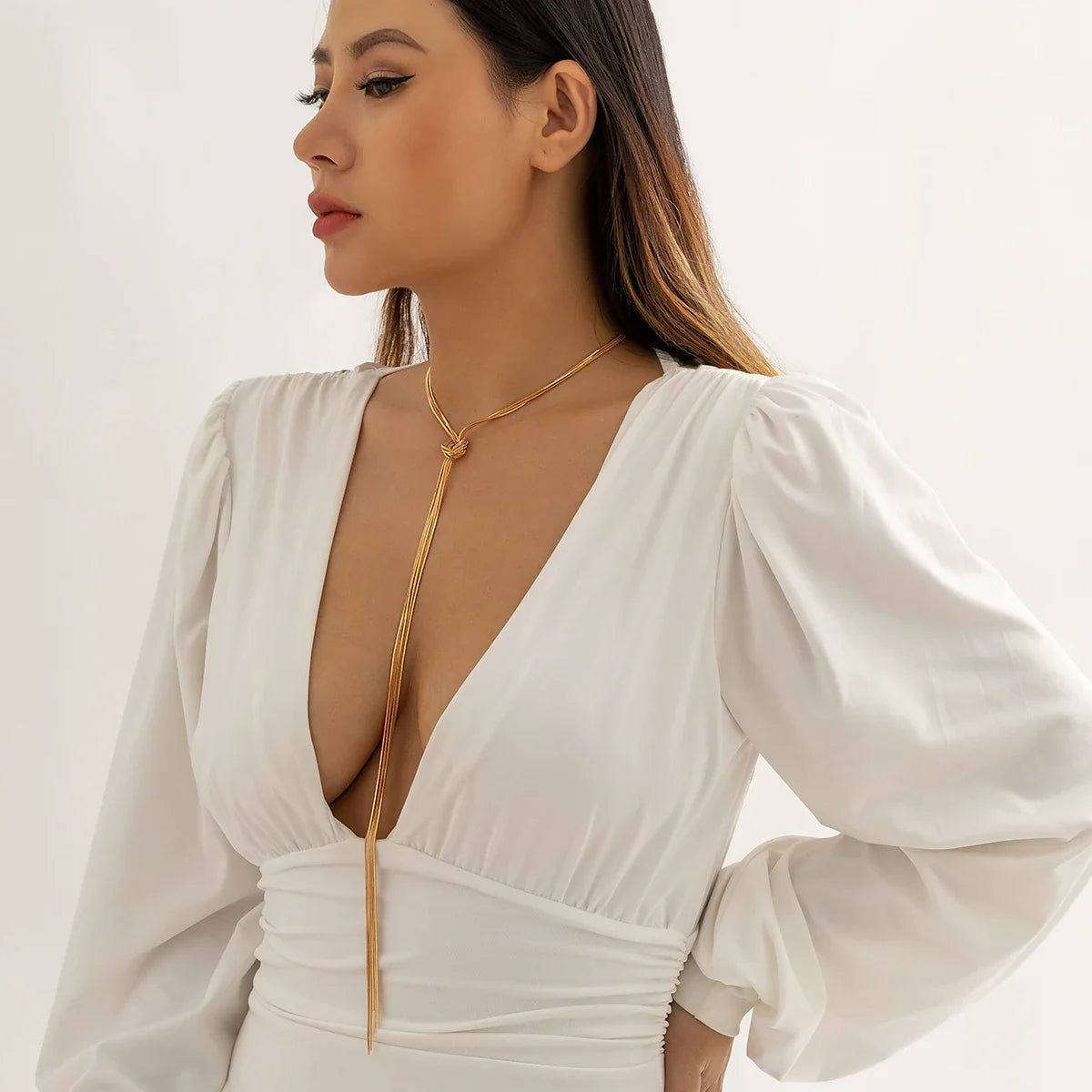 Long Neckline Necklace with Bow for Women